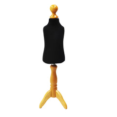 Children Kids Age 1 Tailors Dummy Mannequin, Black Torso Bust with a Light Wood Tripod Stand