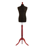 Display Guru Male Dressmakers Tailors Dummy Mannequin, Black Torso Bust With Red Wood Tripod Stand
