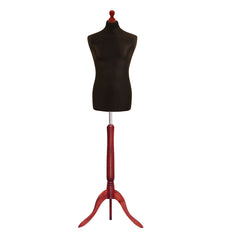 Display Guru Male Dressmakers Tailors Dummy Mannequin, Black Torso Bust With Red Wood Tripod Stand