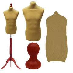 Display Guru Male Dressmakers Tailors Dummy Mannequin, Gold Torso Bust with Red Wood Tripod Stand