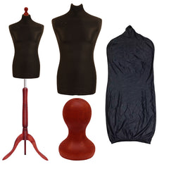Display Guru Male Dressmakers Tailors Dummy Mannequin, Black Torso Bust With Red Wood Tripod Stand