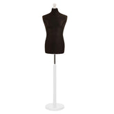 Display Guru Male Dressmakers Tailors Dummy Mannequin, Black Torso Bust with White Wood Round Base Stand