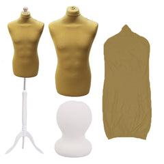 Display Guru Male Dressmakers Tailors Dummy Mannequin, Gold Torso Bust with White Wood Tripod Stand