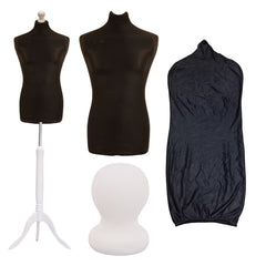 Display Guru Male Dressmakers Tailors Dummy Mannequin, Black Torso Bust With White Wood Tripod Stand