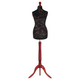 Display Guru Female Uk Size 10/12 Dressmakers Tailors Dummy Mannequin, Brown Flower on Black Torso Bust With Red wood Tripod Stand