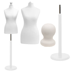 Display Guru Female Uk Size 10/12 Dressmakers Tailors Dummy Mannequin , White Torso Bust with White Wood Round Base