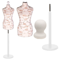 Display Guru Female Uk Size 10/12 Dressmakers Tailors Dummy Mannequin , Brown Flower on cream Torso Bust with White Wood Round Base