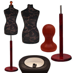 Display Guru Female Uk Size 12/14 Dressmakers Tailors Dummy Mannequin , Brown Flower on Black Torso Bust with Red Wood Round Base