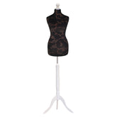 Display Guru Female Uk Size 16/18 Dressmakers Tailors Dummy Mannequin, Brown Flower on Black Torso Bust With White Wood Tripod Stand