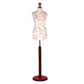 Display Guru Female Uk Size 18/20 Dressmakers Tailors Dummy Mannequin Brown Flower on Cream Torso Bust with Red Wood Round Base