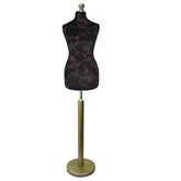 Display Guru Female Uk Size 16/18 Dressmakers Tailors Dummy Mannequin , Brown Flower on Black Torso Bust with Gold Wood Round Base