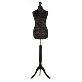 Display Guru Uk Size 6/8 Female Dressmakers Tailors Dummy Mannequin, Brown Flower on Black Torso Bust With Black Wood Tripod Stand
