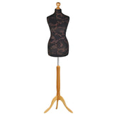Display Guru Female Uk Size 16/18 Dressmakers Tailors Dummy Mannequin, Brown Flower on Black Torso Bust With Light Wood Tripod Stand
