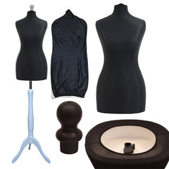 Display Guru Uk Size 6/8 Female Dressmakers Tailors Dummy Mannequin, Black Torso Bust With Silver Wood Tripod Stand