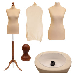 Display Guru Female Uk Size 18/20 Dressmakers Tailors Dummy Mannequin, Cream Torso Bust With Dark Wood Tripod Stand