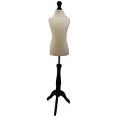 Children Kids Age 6-8 Tailors Dummy Mannequin, Cream Torso Bust with a Black Wood Tripod Stand for aspiring designers.