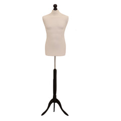 Display Guru Male Dressmakers Tailors Dummy Mannequin, Cream Torso Bust with Black Wood Tripod Stand