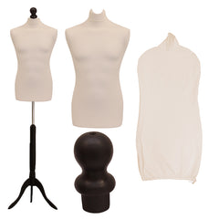 Display Guru Male Dressmakers Tailors Dummy Mannequin, Cream Torso Bust with Black Wood Tripod Stand