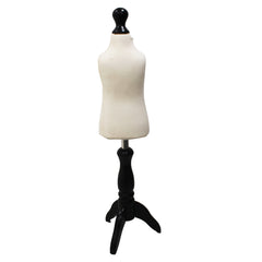 Children Kids Age 1 Tailors Dummy Mannequin, Cream Torso Bust with a Black Wood Tripod Stand