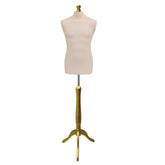 Display Guru Male Dressmakers Tailors Dummy Mannequin, Cream Torso Bust with Gold Wood Tripod Stand