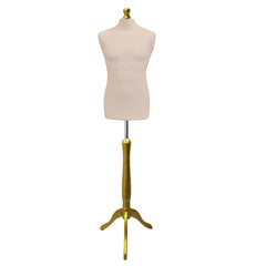 Display Guru Male Dressmakers Tailors Dummy Mannequin, Cream Torso Bust with Gold Wood Tripod Stand