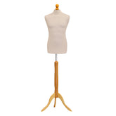 Display Guru Male Dressmakers Tailors Dummy Mannequin, Cream Torso Bust with Light Wood Tripod Stand