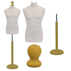 Display Guru Male Dressmakers Tailors Dummy Mannequin, Cream Torso Bust with Gold Wood Round Base Stand