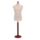 Display Guru Male Dressmakers Tailors Dummy Mannequin, Cream Torso Bust with Red Wood Round Base Stand
