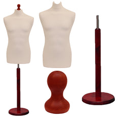 Display Guru Male Dressmakers Tailors Dummy Mannequin, Cream Torso Bust with Red Wood Round Base Stand