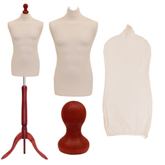 Display Guru Male Dressmakers Tailors Dummy Mannequin, Cream Torso Bust with Red Wood Tripod Stand