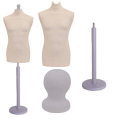 Display Guru Male Dressmakers Tailors Dummy Mannequin, Cream Torso Bust with Silver Wood Round Base Stand