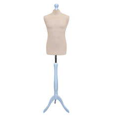 Display Guru Male Dressmakers Tailors Dummy Mannequin, Cream Torso Bust with Silver Wood Tripod Stand