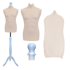 Display Guru Male Dressmakers Tailors Dummy Mannequin, Cream Torso Bust with Silver Wood Tripod Stand