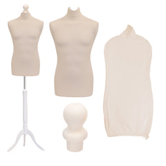 Display Guru Male Dressmakers Tailors Dummy Mannequin, Cream Torso Bust with White Wood Tripod Stand