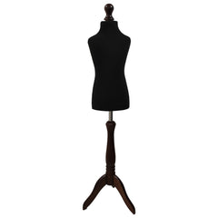 Children Kids Age 5-6 Years Tailors Dummy Mannequin, Black Torso Bust with a Dark Wood Tripod Stand