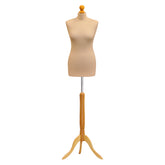 Display Guru Female Uk Size 8/10 Dressmakers Tailors Dummy Mannequin, Cream Torso Bust With LightWood Tripod Stand