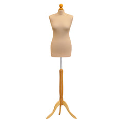 Display Guru Female Uk Size 16/18 Dressmakers Tailors Dummy Mannequin, Cream Torso Bust With Light Wood Tripod Stand