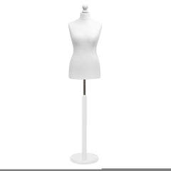 Display Guru Female Uk Size 12/14 Dressmakers Tailors Dummy Mannequin , White Torso Bust with White Wood Round Base