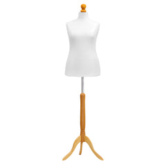 Display Guru Female Uk Size 18/20 Dressmakers Tailors Dummy Mannequin, White Torso Bust With Light Wood Tripod Stand