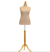 Display Guru Female Uk Size 18/20 Dressmakers Tailors Dummy Mannequin, Cream Torso Bust With Light Wood Tripod Stand