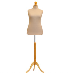 Display Guru Female Uk Size 18/20 Dressmakers Tailors Dummy Mannequin, Cream Torso Bust With Light Wood Tripod Stand