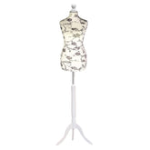 Display Guru Female Uk Size 16/18 Dressmakers Tailors Dummy Mannequin, Black Flower on cream Torso Bust With White Wood Tripod Stand