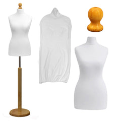 Display Guru Female Uk Size 18/20 Dressmakers Tailors Dummy Mannequin White Torso Bust with Light Wood Round Base