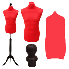 Display Guru Male Dressmakers Tailors Dummy Mannequin, Red Torso Bust with Black Wood Tripod Stand