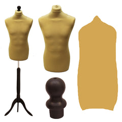 Display Guru Male Dressmakers Tailors Dummy Mannequin, Gold Torso Bust with Black Wood Tripod Stand