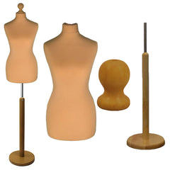 Gold Tailors Dummy with a Light Wood Round Stand