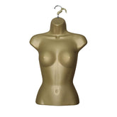 Display Guru Half Body Form 3 Quarter Gold Female Hanging Mannequin for Shop Bust Display