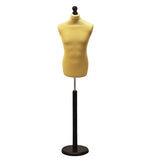 Display Guru Male Dressmakers Tailors Dummy Mannequin, Gold Torso Bust with Black Wood Round Base Stand