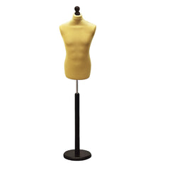 Display Guru Male Dressmakers Tailors Dummy Mannequin, Gold Torso Bust with Black Wood Round Base Stand
