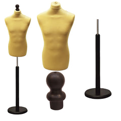 Display Guru Male Dressmakers Tailors Dummy Mannequin, Gold Torso Bust with Black Wood Round Base Stand
